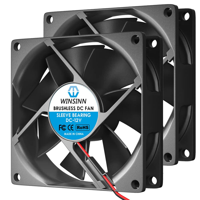 [Australia - AusPower] - WINSINN DC 80mm Fan 12V 8025 Sleeve Bearing Brushless Cooling 80mmx25mm 2PIN (Pack of 2Pcs) DC 12V 