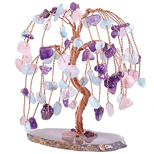 TUMBEELLUWA Healing Tricolor Crystal Money Tree on Agate Slice Base #2 Tricolor