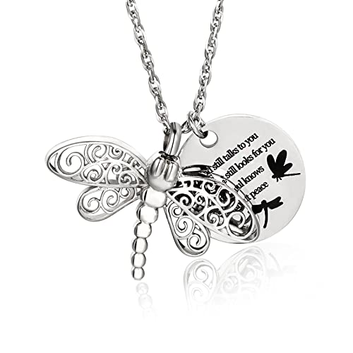 Gredstar Dragonfly Urn Necklace for Ashes, Keepsake Pendant with Memory Tag Hollow wings