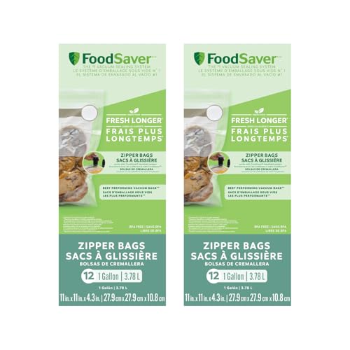 FoodSaver FSFRBZ0316-000 1-Gallon Vacuum Zipper Bags, 12 Count, Multi 2-Pack