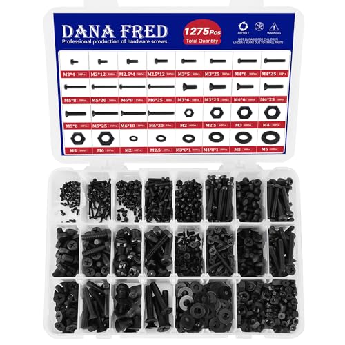 DANA FRED black nylon Phillips pan head bolt, nut and washer assortment kit, M2-M6 screw set