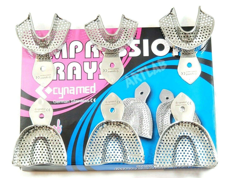 [Australia - AusPower] - Premium German Dental Autoclavable Metal Impression Trays Stainless Steel Upper Lower Dental Perforated Impression Trays Set of 6 Cyanemed 