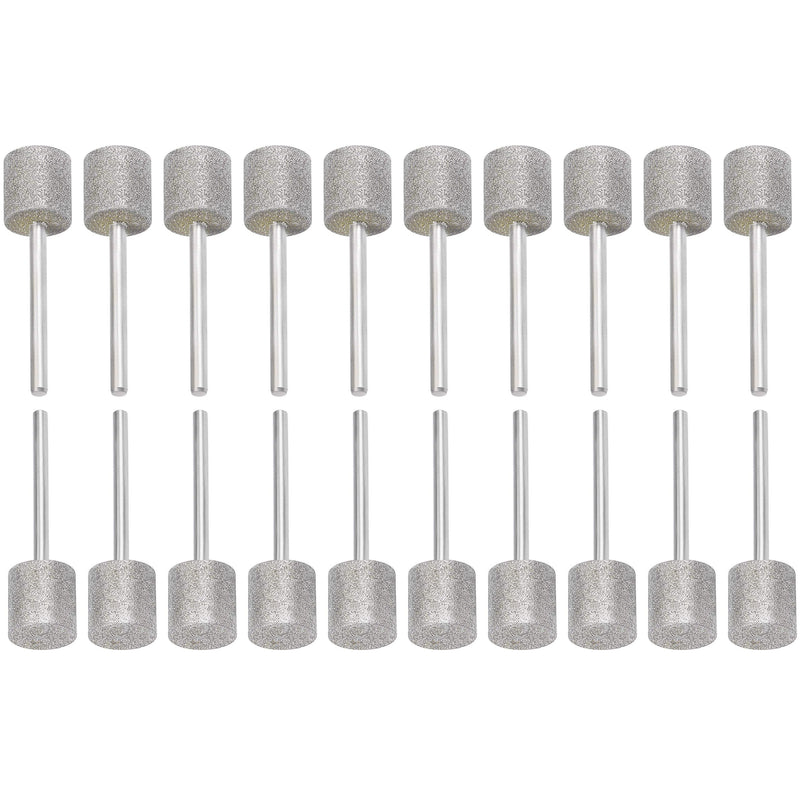 [Australia - AusPower] - 20Pcs Diamond Grinding Bits, 12mm Cylinder Head, 1/8 Shank, 45mm Long Diamond Coated Burr Mounted Point 