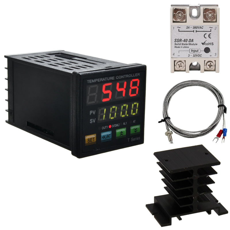 [Australia - AusPower] - PID Temperature Controller Meter Indicator, Jaybva Digital Universal Thermostat C and Fahrenhe F Display SSR and Alarm Output 40A Solid State Relay and Thermocouple Probe Heat Sink Included PID+40A SSR+Heat Sink+K Sensor 
