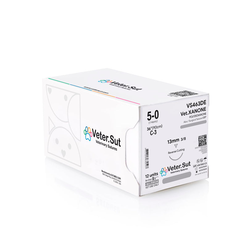 [Australia - AusPower] - VeterSut VetXANONE Absorbable Polydioxanone Surgical Suture USP Size 5-0, (C-3) 3/8 13mm Reverse Cutting Needle, 36 Inches (90 cm), 12 Count, Veterinary Use 