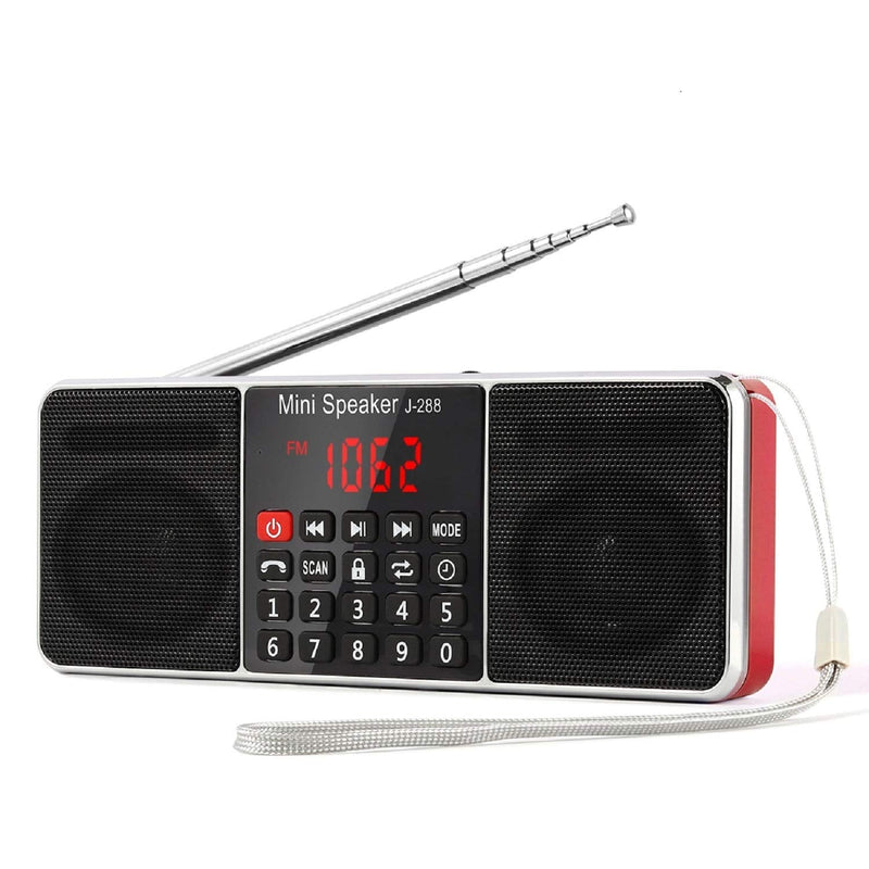 [Australia - AusPower] - PRUNUS J-288 Portable Radio AM FM Radio with Bluetooth Speaker, Sleep Timer, Power-Saving Display, Ultra-Long Antenna, AUX Input & USB Disk & TF Card MP3 Player, NO Manual Preset Red 