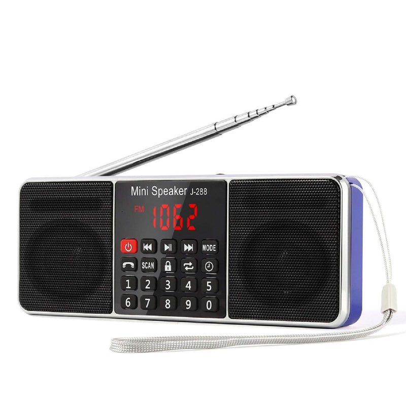 [Australia - AusPower] - PRUNUS J-288 Portable Radio AM FM Radio with Bluetooth Speaker, Sleep Timer, Power-Saving Display, Ultra-Long Antenna, AUX Input & USB Disk & TF Card MP3 Player, NO Manual Preset Blue 