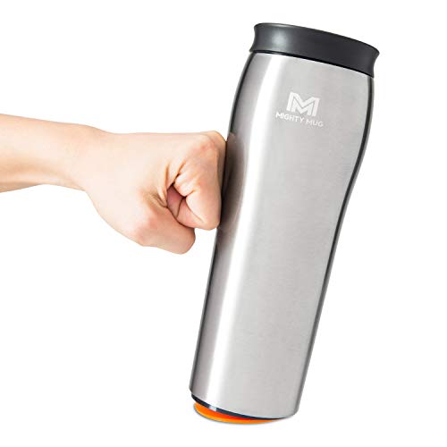 Mighty Mug | The Untippable Mug | Grips When Hit, Lifts for Sips | Insulated Stainless Steel Tumbler | Cupholder Friendly | Gifts for Women Men All | Leakproof | 6 Hours Hot / 24 Cold | 16oz | Silver 16 Ounces