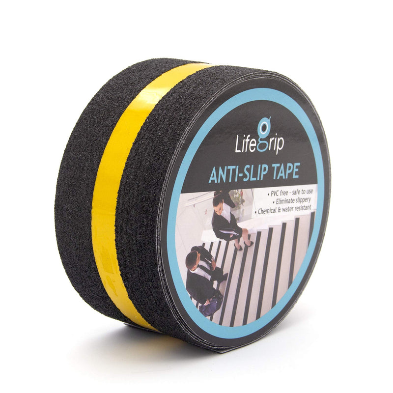 LifeGrip Anti Slip Traction Tape with Reflective Stripe, Best Grip, Friction, Abrasive Adhesive for Stairs, Tread Step, Indoor, Outdoor, Black (2" X 30') 2" X 30' Black with Reflective Strips