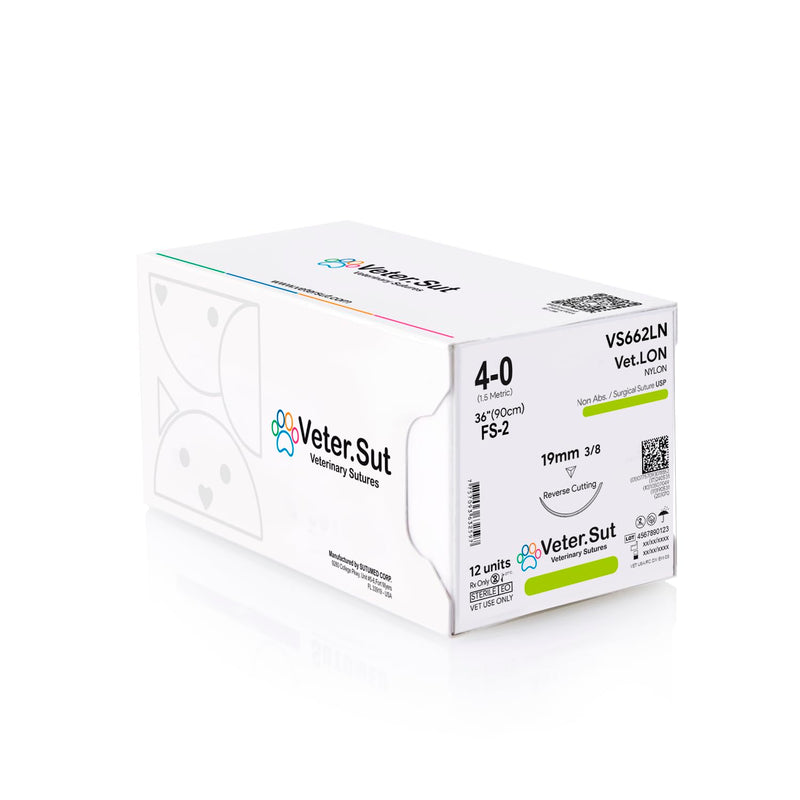 [Australia - AusPower] - VeterSut VetLON Non-Absorbable Nylon Surgical Suture USP Size 4-0, (FS-2) 3/8 19mm Reverse Cutting Needle, 36 Inches (90 cm), 12 Count, Veterinary Use 