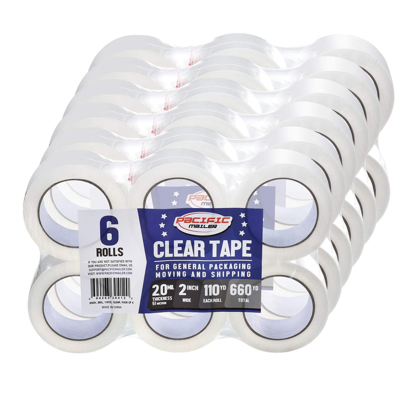 Pacific Mailer Clear Packing Tape, 2 Inch Wide, 2.0mil Thickness, 110 Yard Per Roll [Pack of 36 Rolls] 36-Pack, 110Yd, 2inch