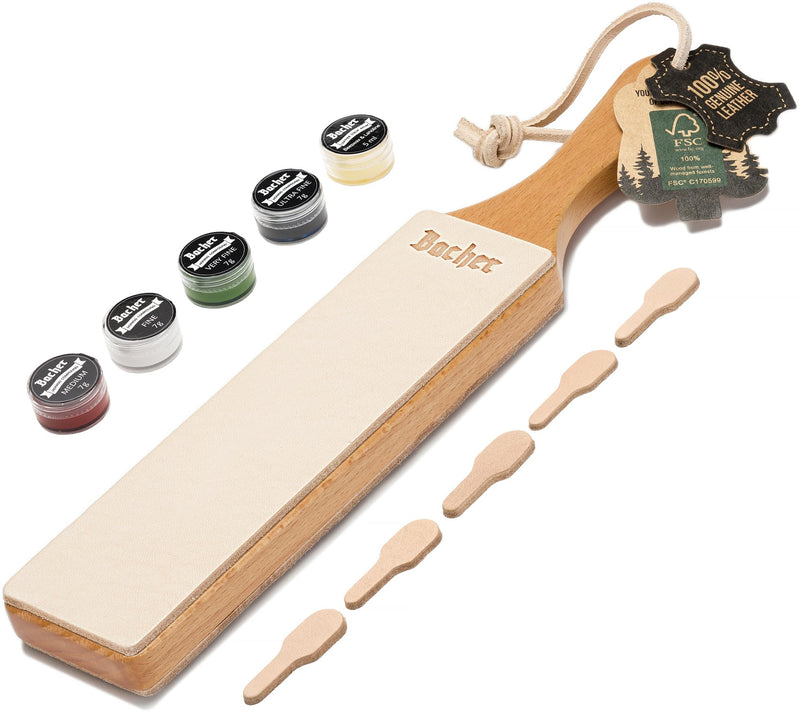 [Australia - AusPower] - Bacher Premium Leather Strop for Knife Sharpening with Polishing Compound - Double Sided Stropping Leather – Stropping Kit: Knife Strop and Stropping Compound for Wood Carving and Woodworking 