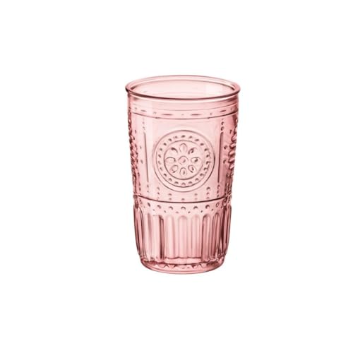 Bormioli Rocco Romantic Set Of 4 Cooler Glasses, 16 Oz. Colored Crystal Glass, Cotton Candy Pink, Made In Italy. 4 Count (Pack of 1)