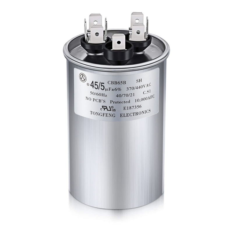 [Australia - AusPower] - Frienda 45+5 MFD 45/5 uf ±6% 370V or 440V VAC Dual Run Round Capacitor, 45 5 Start Capacitor for AC Air Conditioning Unit, Condenser Straight Cool or Heat Pump (1 Pcs) 1 