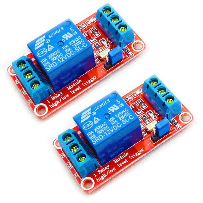 Hailege 2pcs 12V 1 Channel Relay Module Relay Switch with Optocoupler Isolation Support High or Low Level Trigger