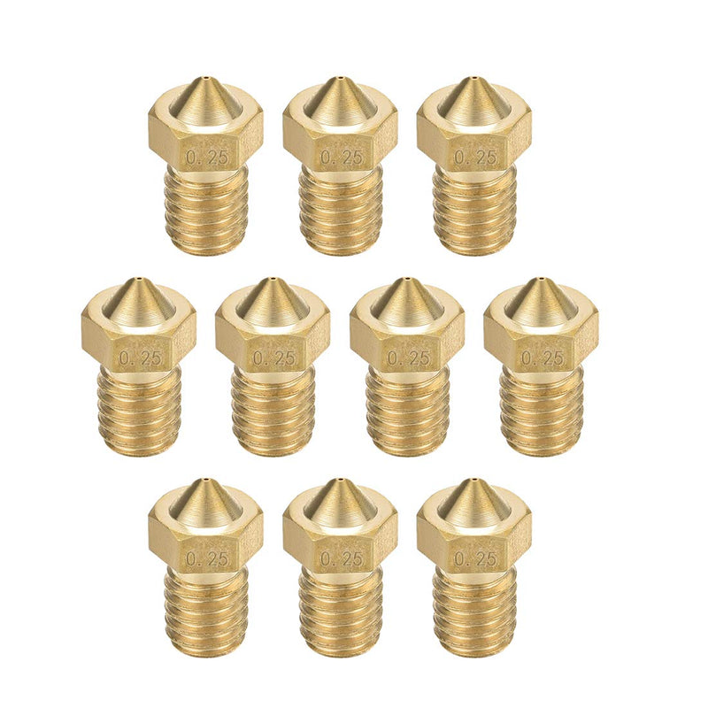 [Australia - AusPower] - uxcell 10pcs 3D Printer Nozzle,Brass V6 Nozzle 0.25mm,Extruder Print Head for Filament 1.75mm V5-V6 M6 3D Printer 