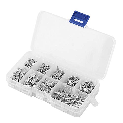 Ginyia M2.5 flat head solid aluminum rivets, 450-piece assortment in 3mm–20mm lengths