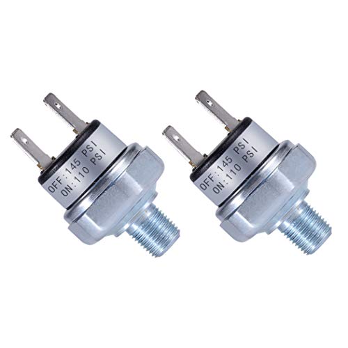 FanWayer automatic air pressure switch, 110-145 PSI, 1/8"-27 NPT, 12V/24V DC, silver finish