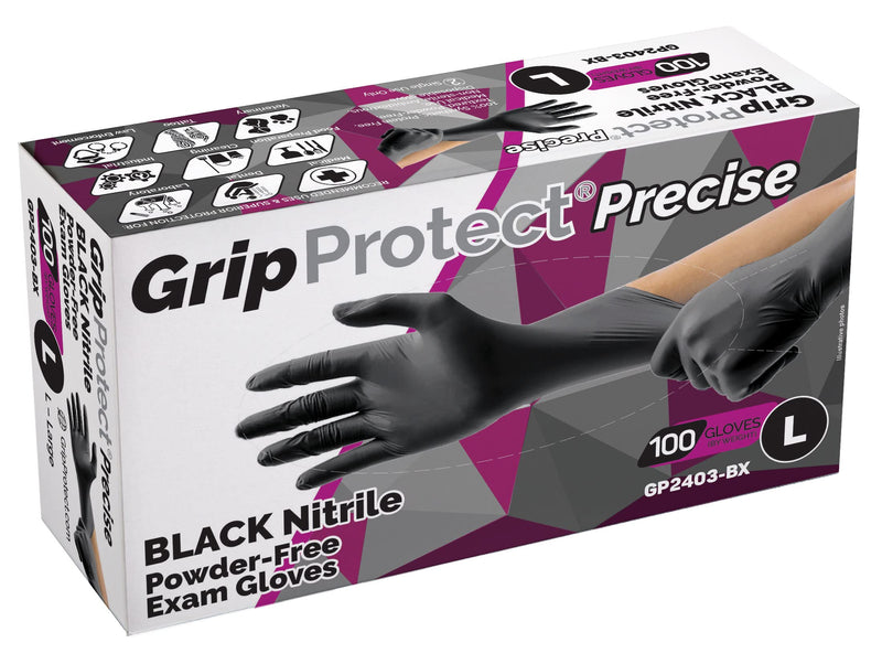 [Australia - AusPower] - GripProtect® Precise Black Nitrile Exam Gloves | 4 Mil | Chemo-Rated | Food, Home, Hospital, Law Enforcement, Tattoo | (Large, 100) Large (100 Count) 