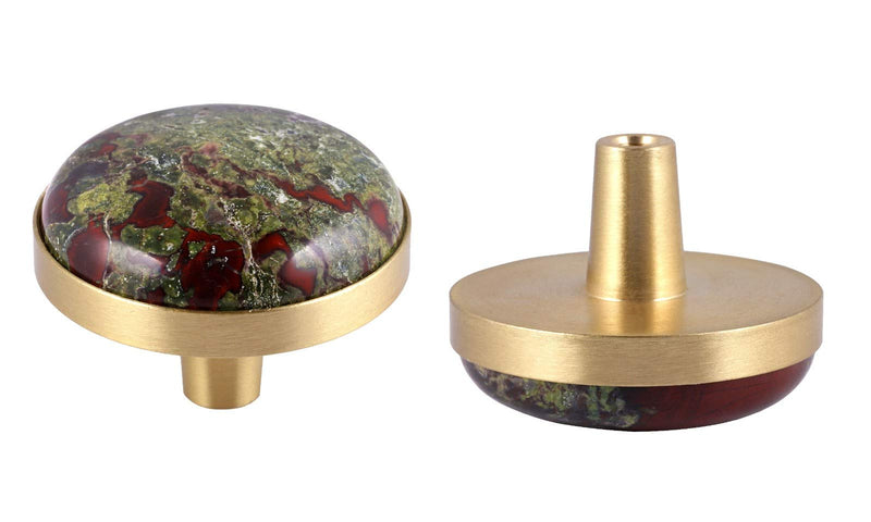 rockcloud Pack of 2 Natural Crystal Stone Drawer Knobs Pull Handle Cupboard Dresser Door Pull with Screws Home Decorative Furniture Hardware, Dragon Blood Stone (1.45 inches) 1.45 inches Gree/Red