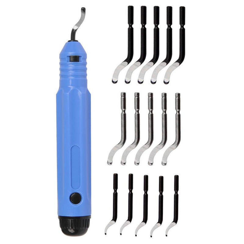 [Australia - AusPower] - Metal Deburring Tool Kit Deburring Cutters Set, Anti-Slip Handle with 15 High-Speed Steel Rotary Deburr Blades Set, Great Burr Remover Hand Tool for Wood, Plastic, Aluminum, Copper and Steel Blue 