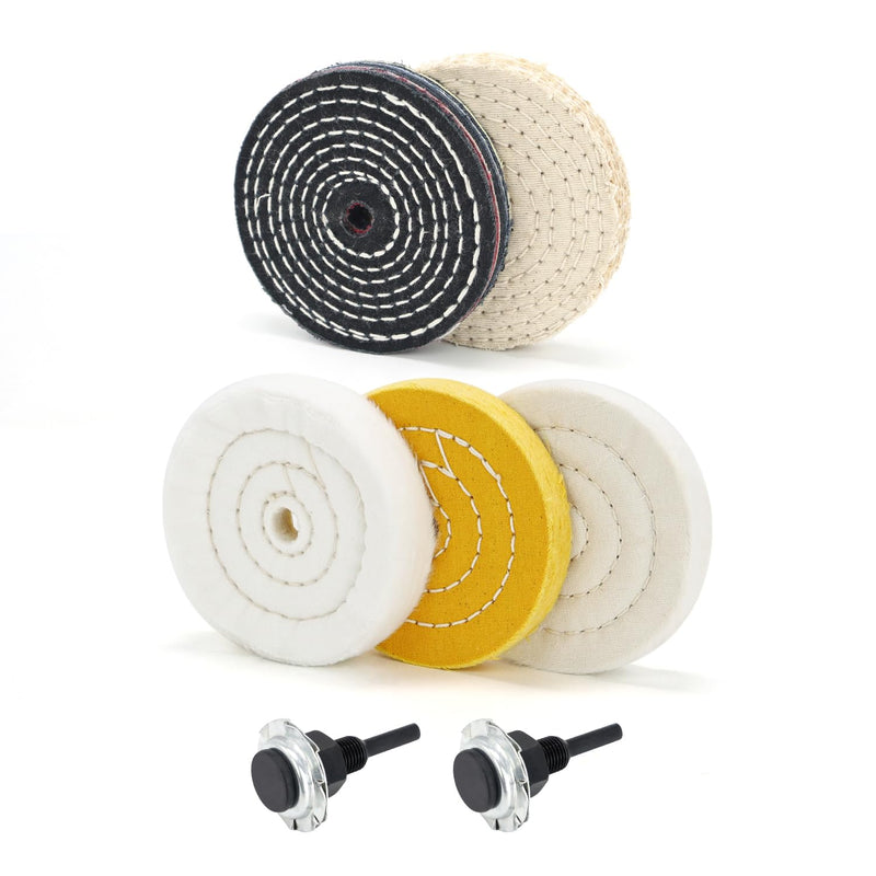 SCOTTCHEN 4" Buffing Polishing Wheels Soft(30Ply)/ Fine(50Ply)/ Medium(38Ply)/ Coarse 1/2" Thick/Rough 1/2" Thick with 1/2" Arbor Hole with 2sets 1/4" Shank for Drill - 5Pack Multi 7pcs 4 inch