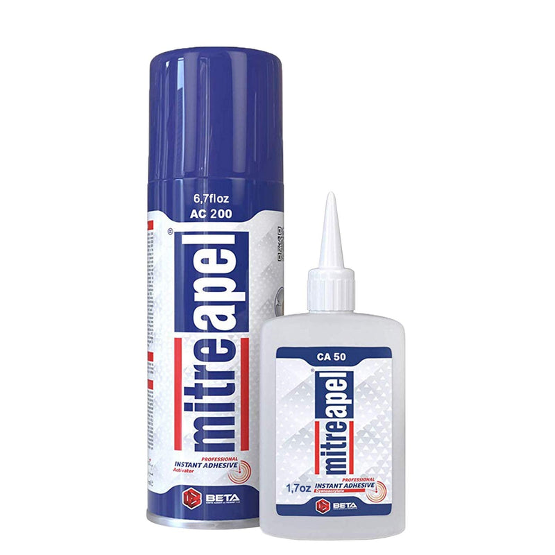 [Australia - AusPower] - MITREAPEL Super CA Glue (1.7 oz.) with Spray Adhesive Activator (6.7 fl oz.) - Crazy Craft Glue for Wood, Plastic, Metal, Leather, Ceramic - Cyanoacrylate Glue for Crafting and Building (1 Pack) 1 Pack 