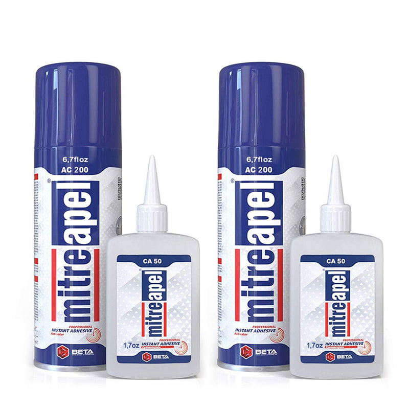 [Australia - AusPower] - MITREAPEL Ca Glue with Activator (2 x 1.7 oz - 2 x 6.7 fl oz), Ca Glue for Woodworking, Cyanoacrylate Glue and Activator for Wood, Plastic, Metal, Leather, Ceramic and Craft - Instant Bond - 2 Pack 