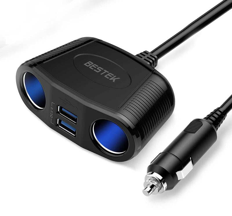 [Australia - AusPower] - BESTEK QC3.0 Cigarette Lighter Splitter, 150W 12V/24V Car Charger Adapter DC Outlet Car Charger Splitter with 26 Inches Cord for Cellphone Tablet GPS Dash Cam 