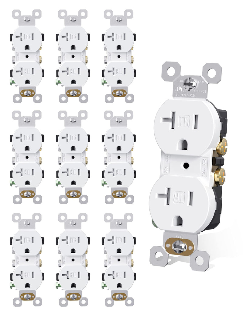 [Australia - AusPower] - AIDA Duplex Electrical Receptacle Outlets, 20Amp 125V Wall Outlet, Residential, TR, 3-Wire, Self-Grounding, UL Listed, Push & Side Wire, White (10 Pack) 10 Pack 