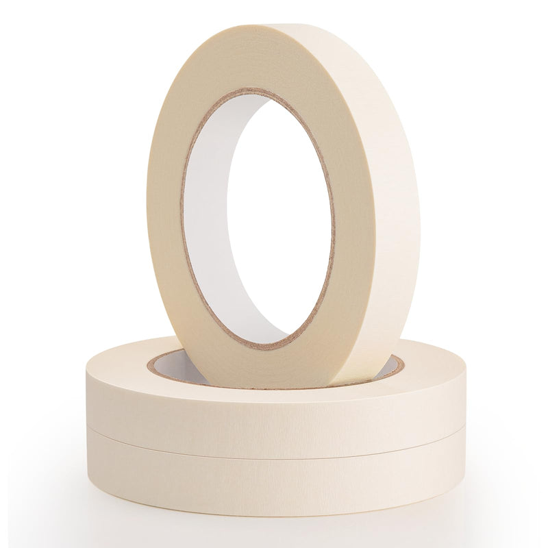 [Australia - AusPower] - KICNIC White Masking Tape 3 Pack, General Purpose Painter's Tape 0.7inch x 60yard, 180 Yards Total, Beige Crepe Paper Tape for Painting, Labeling, Packing, Craft, Art 3 Rolls 