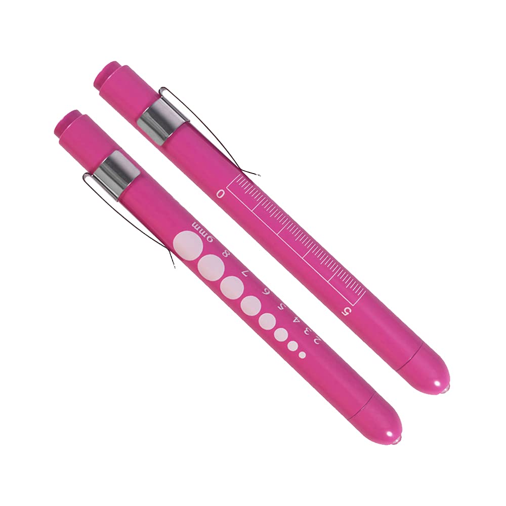 Aokin Pen Light with Pupil Gauge, Reusable LED Penlight Medical for Doctor Nurse Diagnostic etc, White Light, 2 Pcs Rose