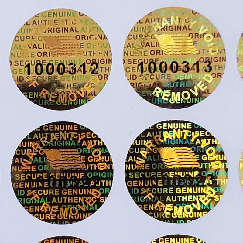 Golden Color 14 MM (0.53 inch) Round with Serial Number Hologram Labels Tamper Evident Stickers Security Void Seals Labels - Dealimax Brand (1000) 1000
