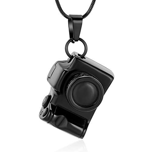 Camera Cremation Jewelry Urn Necklace for Ashes Stainless Steel Memorial Pendant for Loved Ones Digital Camera Keepsake Ash Jewelry Black