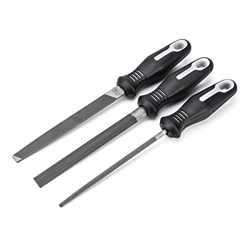 Nicholson 3-piece 6-inch bastard file set with ergonomic handles, assorted file tools shown on white background