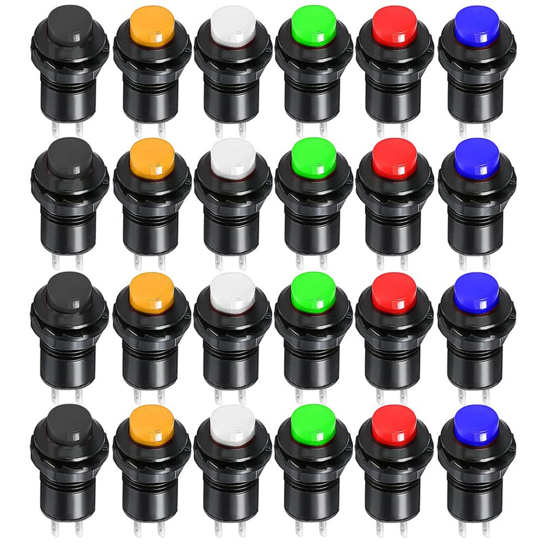 [Australia - AusPower] - 24pcs 12mm Momentary Push Button SPST ON/Off AC 250V/1.5A 125V/3A, Lockless Mini Round Button for Car Trumpet, PC, Table Lamp, Home Doorbell E317 