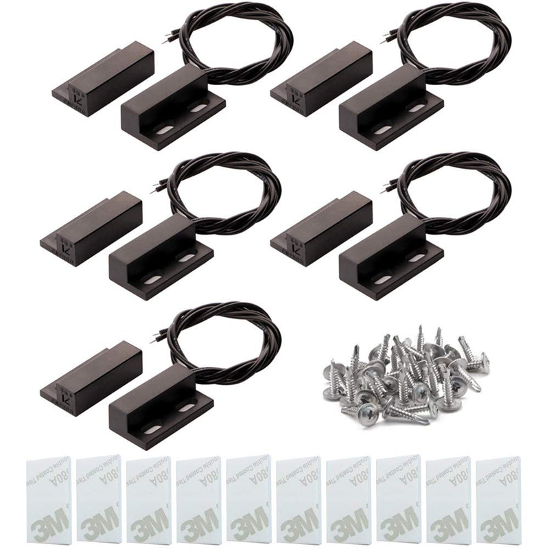 [Australia - AusPower] - 5pcs Recessed Wired Security Window Gate Contact Sensor Alarm Magnetic Reed Switch Black, Magnetic Door Sensor, Normally Closed Magnetic Switch Black-NC 