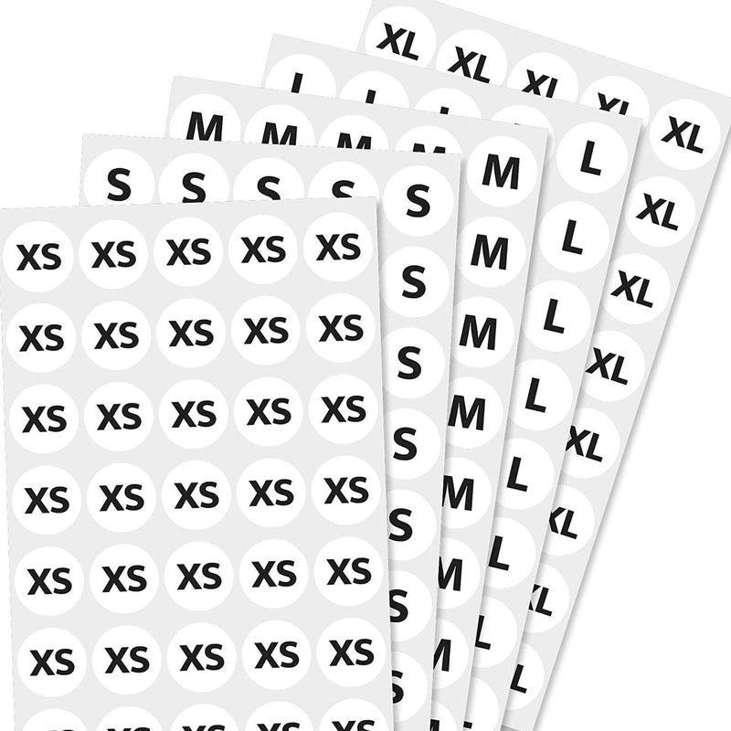 Size Stickers for Clothing, Pack of 2000 Round Self-Adhesive 3/4" Labels, Includes Small Medium Large (XS S M L XL) Clothing Size Stickers, White with Black Text - NewNest Australia