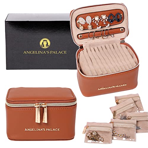 Angelina's Palace Jewelry Organizer Case Bridesmaid Gifts Travel Bag Vegan Leather Box for Necklace Earring Bracelet Ring(bran) bran