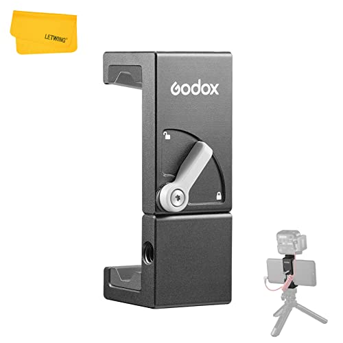 Smartphone Holder, Phone Adapter Mount with Cold Shoe, Sturdy and Durable Phone Clamp for Cellphone/Microphone/LED Video Light(Godox MTH03)