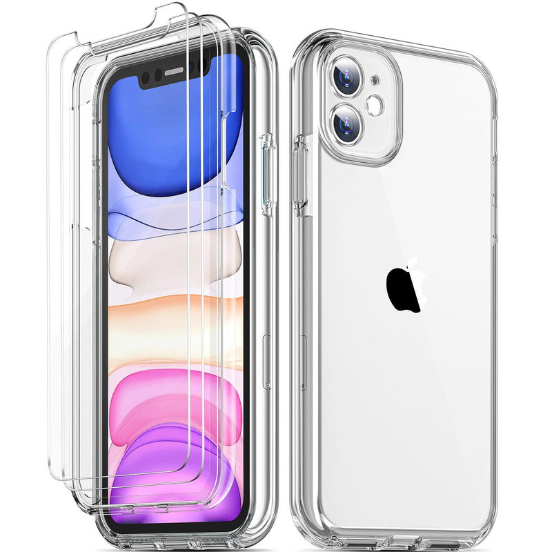 [Australia - AusPower] - COOLQO Compatible with iPhone 11 Case, and [2 x Tempered Glass Screen Protector] for Clear 360 Full Body Coverage Hard PC+Soft Silicone TPU 3in1 Shockproof Protective Phone Cover 111_Clear 6.1 Inch 