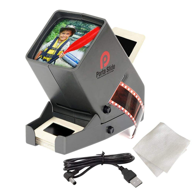 [Australia - AusPower] - PS-3 Slide Viewer, View 2x2 in. Slides, 35mm Film Strips & Negatives, LED Viewing light, 4 in. Screen, 3x Magnification w/Cleaning Cloth, USB Power Cable included 