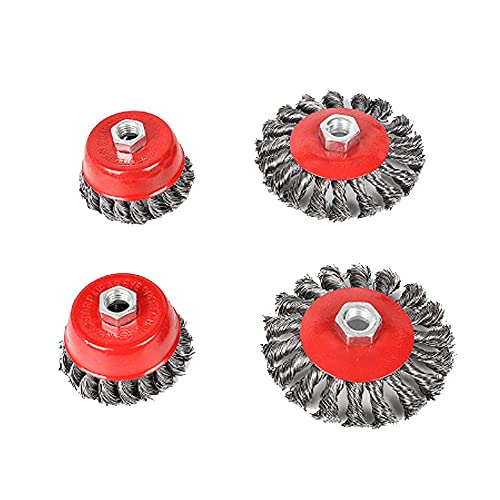 Hoypeyfiy Wire Brush Angle Grinder Twist Knot Wire Brush Set for 115 mm Grinder Angle Grinder ˜ 75 mm ˜ 100 mm M14 4-Piece Carbon Steel Wire