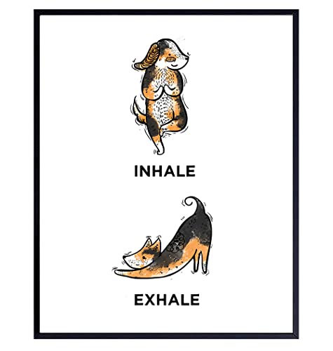 Inhale Exhale Wall Art - Meditation Dogs Wall Art Decor - Perfect Decoration for Studio, Gym, Home, Office - Motivational, Inspirational Poster Print or Gift for Yoga Instructor, Zen and Buddha Fans