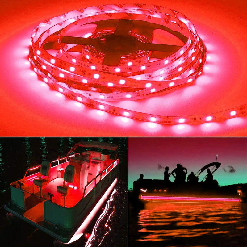 Seaponer Pontoon Boat Light, Marine Led Light Strip for Duck Jon Bass Boat Sailboat Kayak Flex Lighting for Boat Deck Light Accent Light Courtesy Interior Lights Fishing Night, Red, 12v 5m (16.4ft)