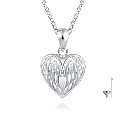 Jinlou Angel Wings Urn Necklace for Ashes Sterling Silver Forever in My Heart Cremation Jewelry for Women 2 Angel Wings urn