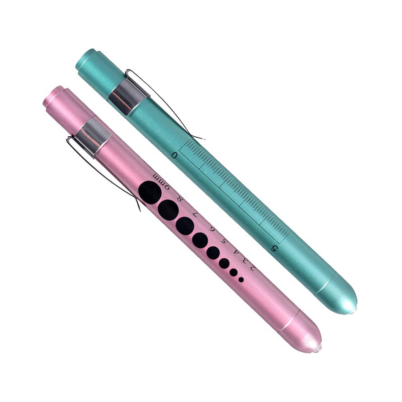 Aokin Pen Light with Pupil Gauge, Reusable LED Penlight Medical for Doctor Nurse Diagnostic etc, White Light, Teal and Rose Gold