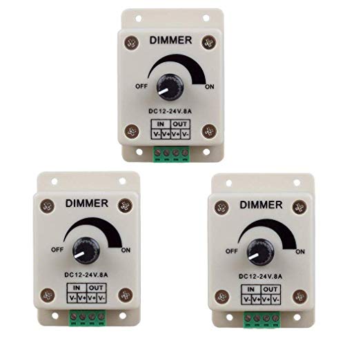 Hailege 3pcs DC12-24V 8Amp 0%-100% PWM Dimming Controller for LED Lights, Strip Lights, Strip Lights, Dimmer is Compatible with Hilight, LED Wholesaler, Filite and Other Strips