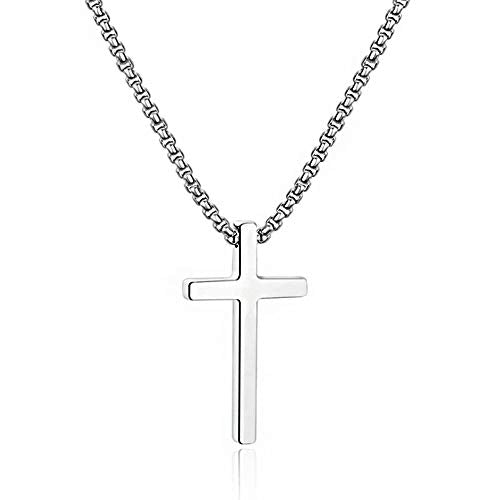 M MOOHAM Cross Necklace for Men Teen Boys 16-30 Inch "Silver: Cross Pendant 1.2"*0.7" Stainless Steel 20.0 Inches