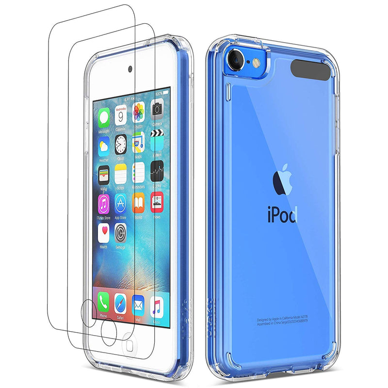 [Australia - AusPower] - ULAK Compatible with iPod Touch 7 Case Clear, iPod Touch 6 Touch 5 Case with 2 Screen Protectors, [Anti-Yellowing] Slim Soft TPU Bumper Hard Cover for iPod Touch 5th /6th /7th Generation, Clear 